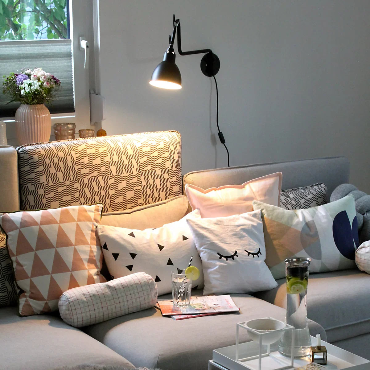 Gras N303 Adjustable Wall C Arm Round Gold Shade, Plug In, E14, IP20