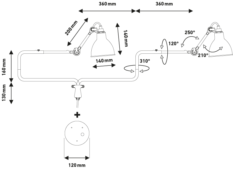 Gras N303 Adjustable Wall C Arm Round Raw Copper Shade, Plug In, E14, IP20
