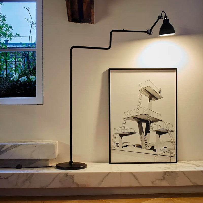 Gras N411 Adjustable Reading Floor Lamp C Arm Round Raw Copper Shade, E14, IP20