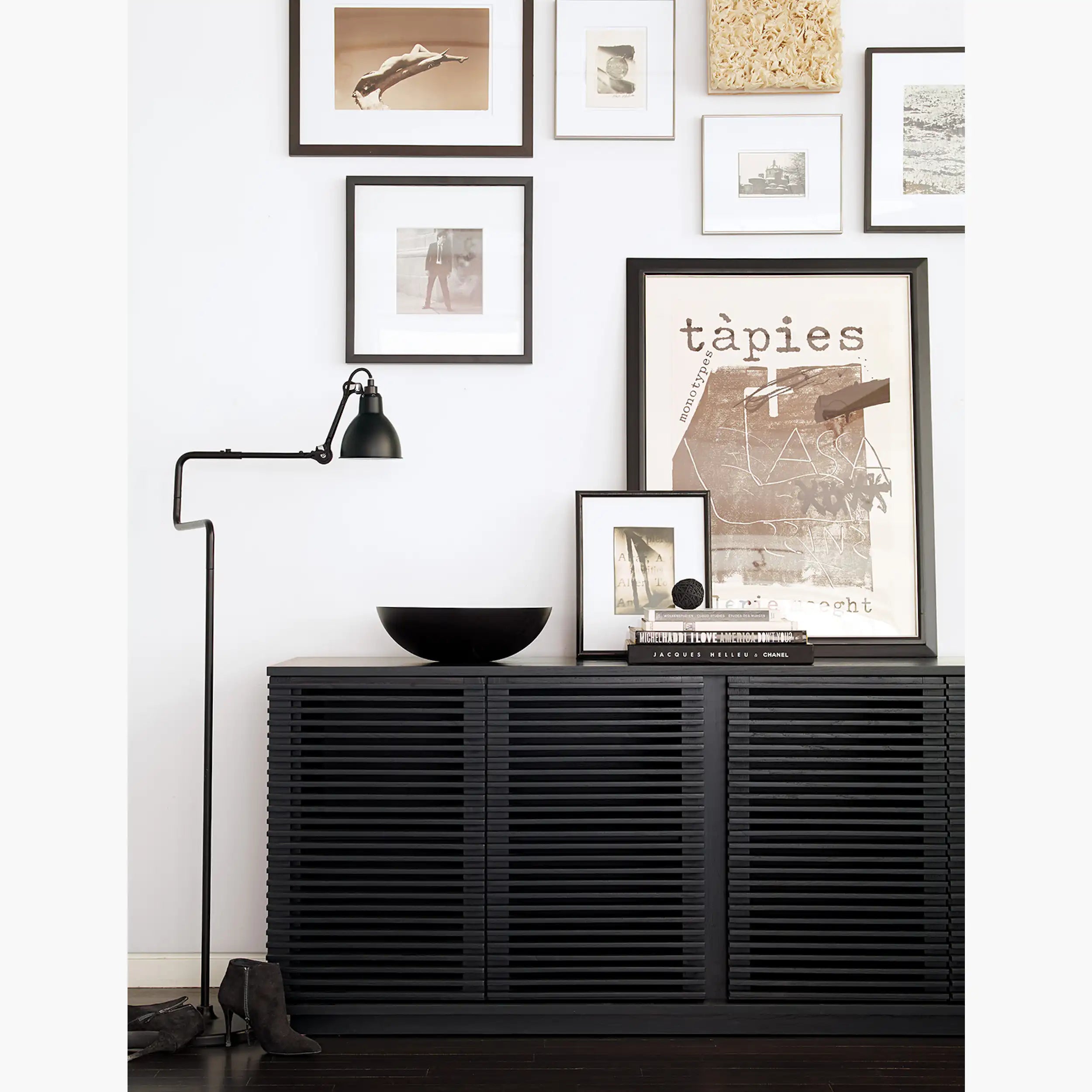 Gras N411 Adjustable Reading Floor Lamp C Arm Round Black Shade, E14, IP20