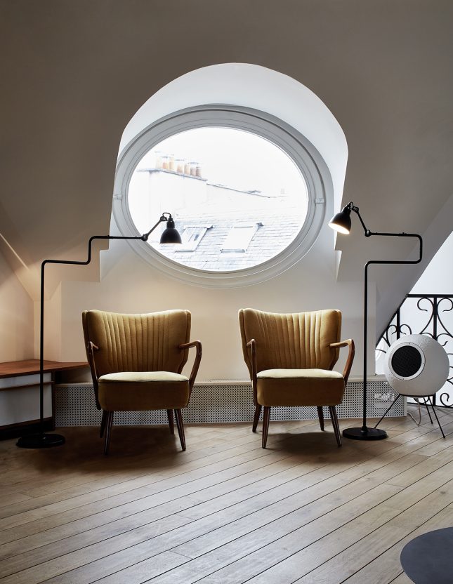 Gras N411 Adjustable Reading Floor Lamp C Arm Round Blue Shade, E14, IP20