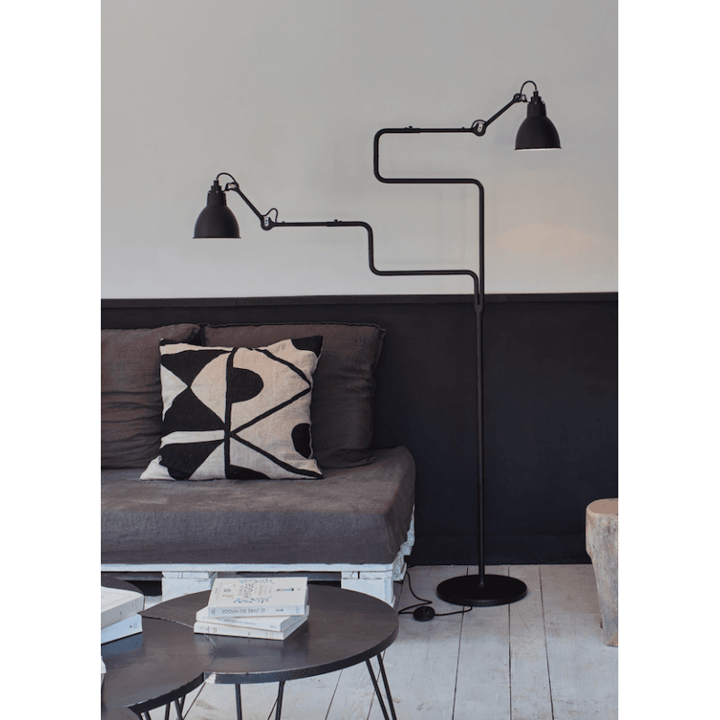 Gras N411 Adjustable Reading Floor Lamp C Arm Round Yellow Shade, E14, IP20