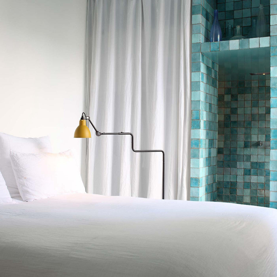 Gras N411 Adjustable Reading Floor Lamp C Arm Round Blue Shade, E14, IP20