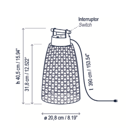 Nans Table, Cone, 41 cm, Brown, LED, 6.3W, Touch Dim, Plugs In, IP54