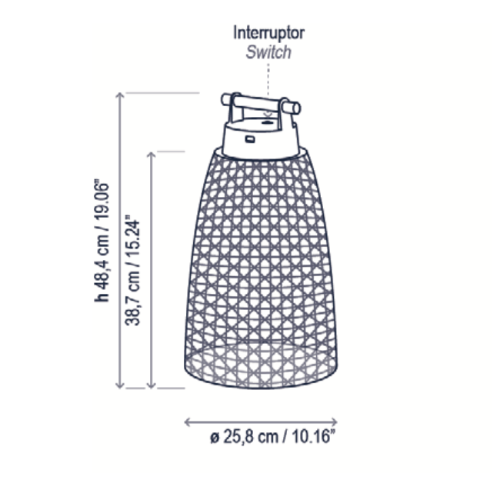 Nans Table Wireless, Cone, 49 cm, Red, LED, 3W, Touch Dim, IP54