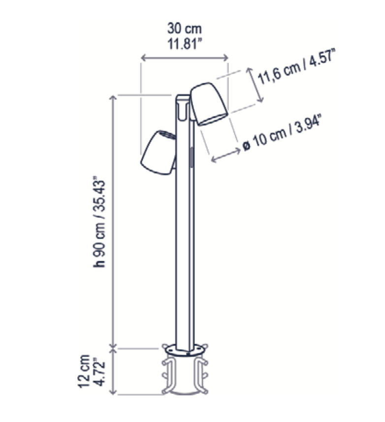 Nut Bollard, 90 cm with 2 Heads, Black, LED, 12.6W, Triac Dim, IP65