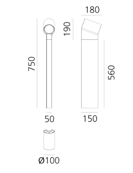 Oblique Bollard Light, Anthracite, LED, On/Off, IP65