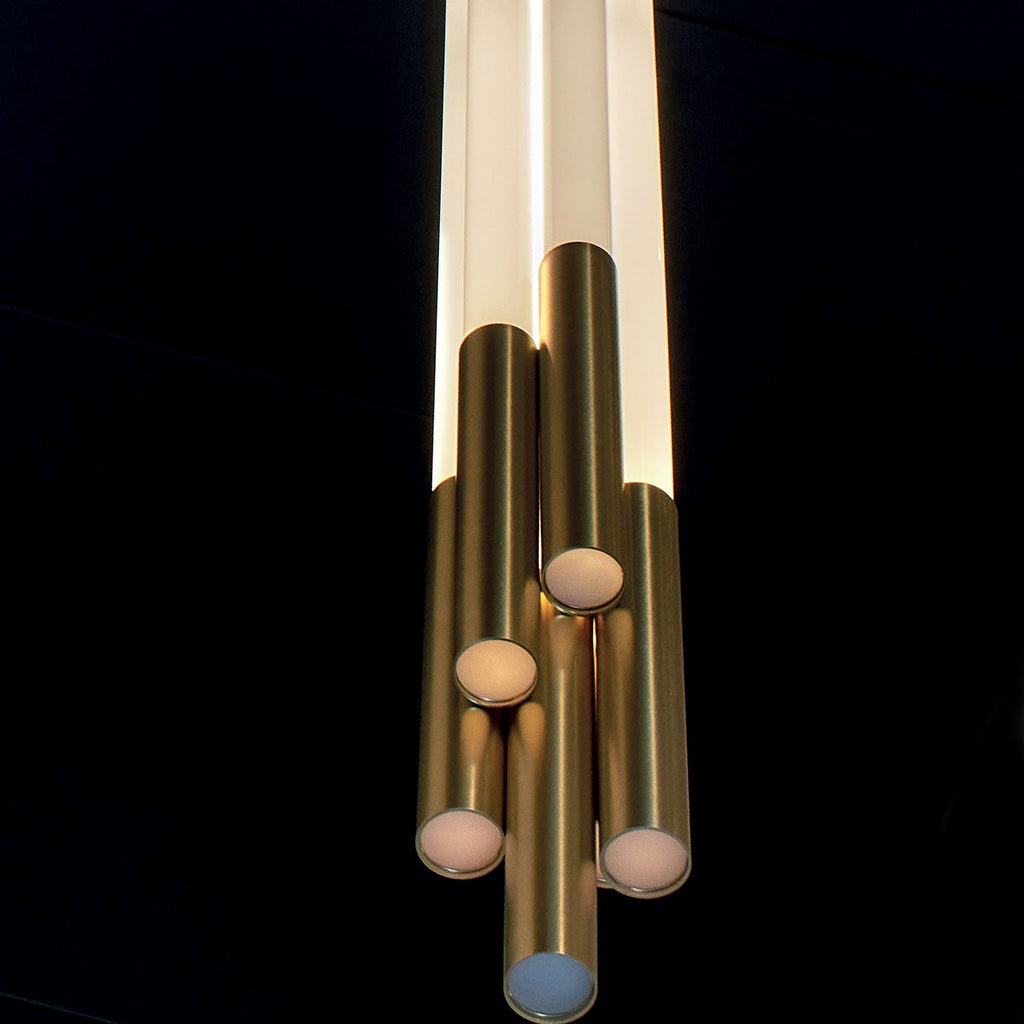 Org Pendant, Linear, Vertical, 2000 L, Gold, LED, Triac Dim, IP20