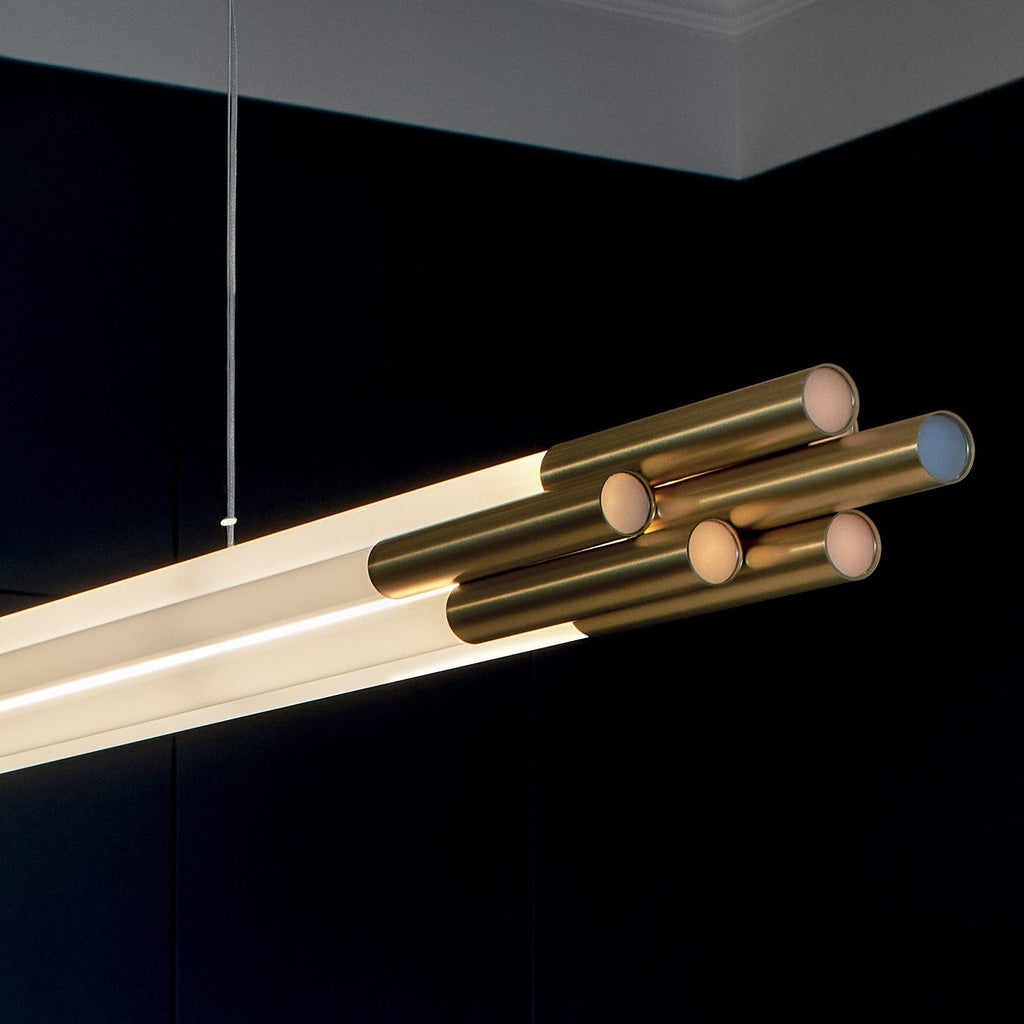 Org Pendant, Linear, Horizontal, 1600 L, Gold, LED, Triac Dim, IP20