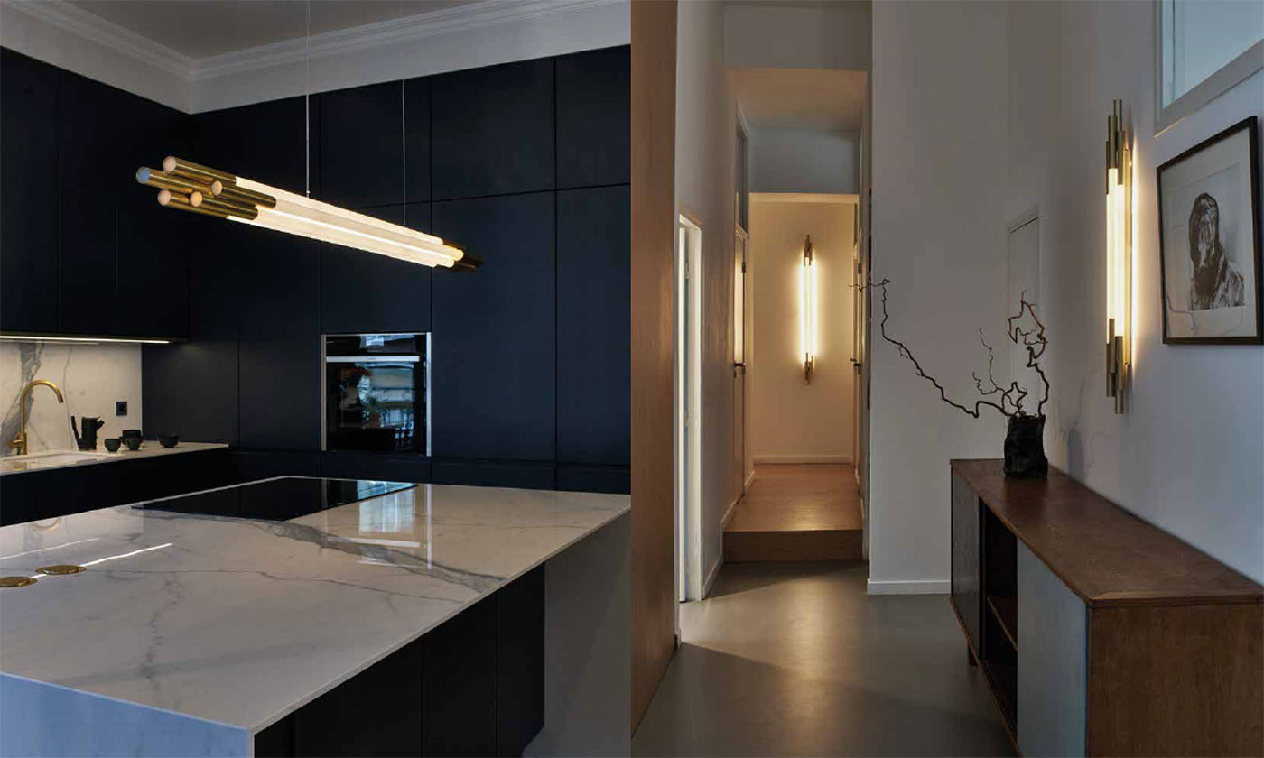 Org Pendant, Linear, Horizontal, 2000 L, Gold, LED, Triac Dim, IP20