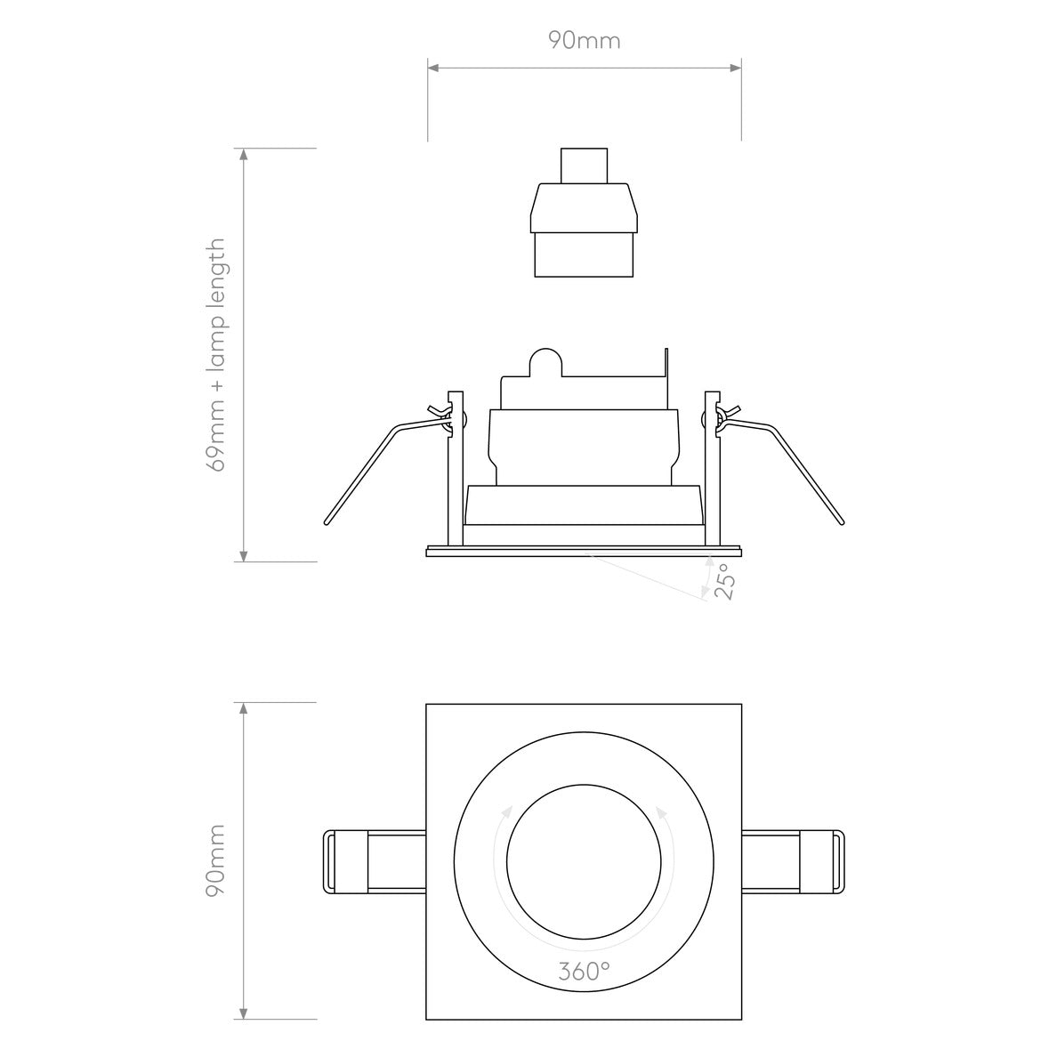Pinhole Slimline Square Downlight, White, Adjustable, GU10, IP20, Fire Rated