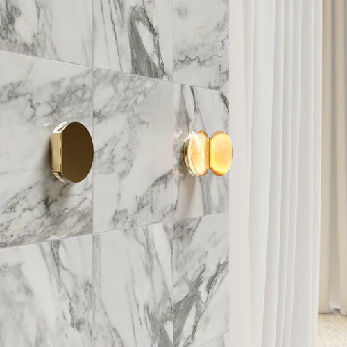 Poudrier Wall, Gold and Ripple Glass, LED, On/Off, IP44