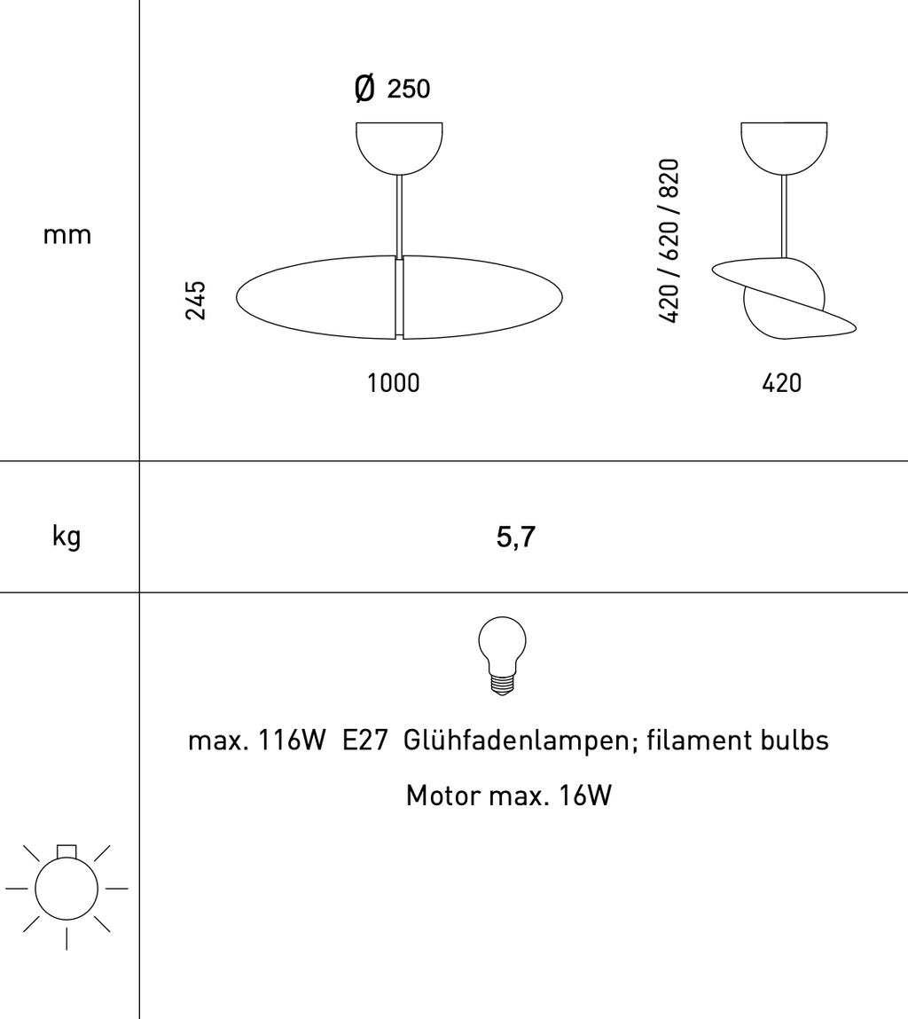 Propeller Fan, E27, Remote Control