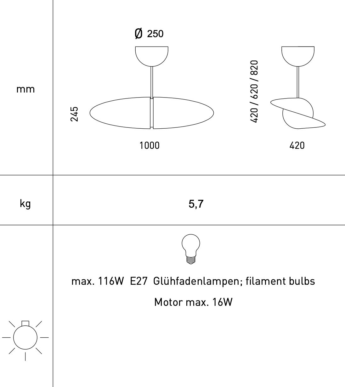 Propeller Fan, E27, Remote Control