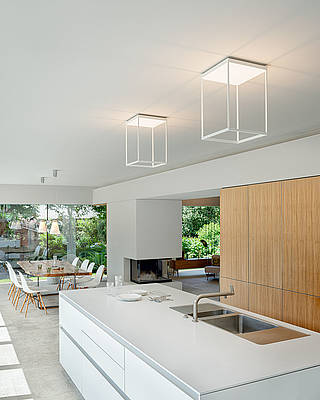 Reflex Ceiling 300 x 450 in White Finish over Kitchen Island in Open Plan Kitchen Dining