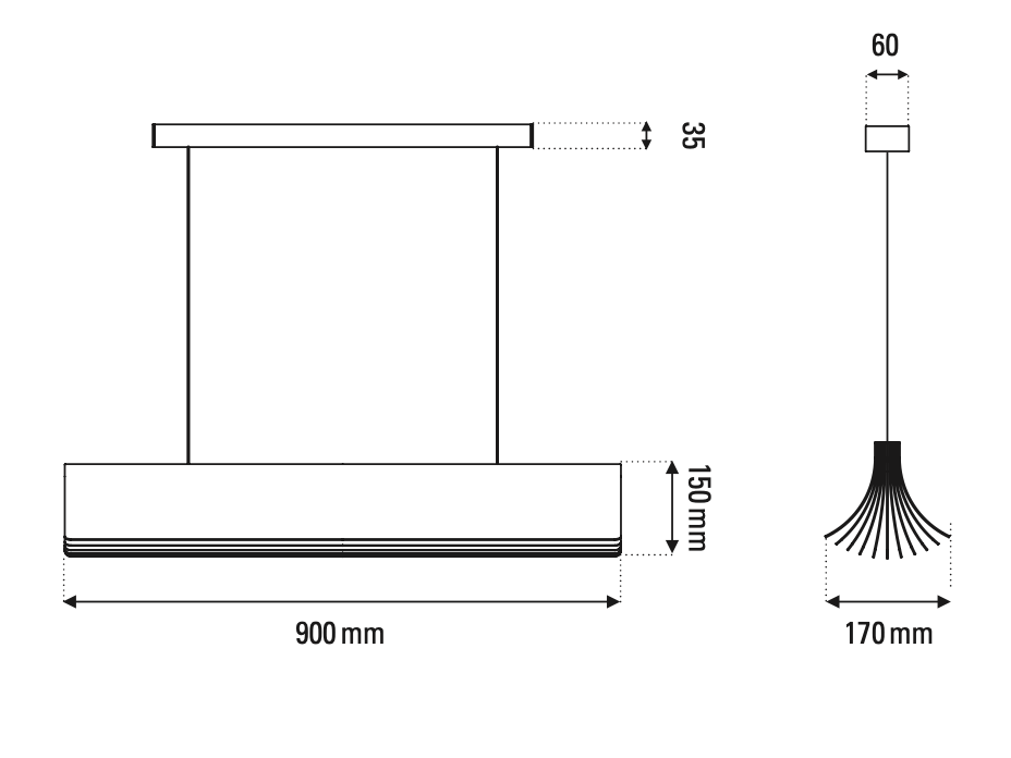 Respiro Linear Pendant, Black, 90 cm, LED, Triac Dim, IP20