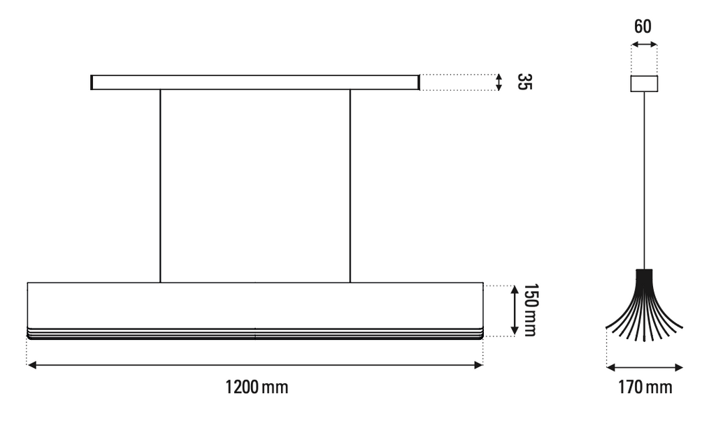 Respiro Linear Pendant, Black, 120 cm, LED, Triac Dim, IP20