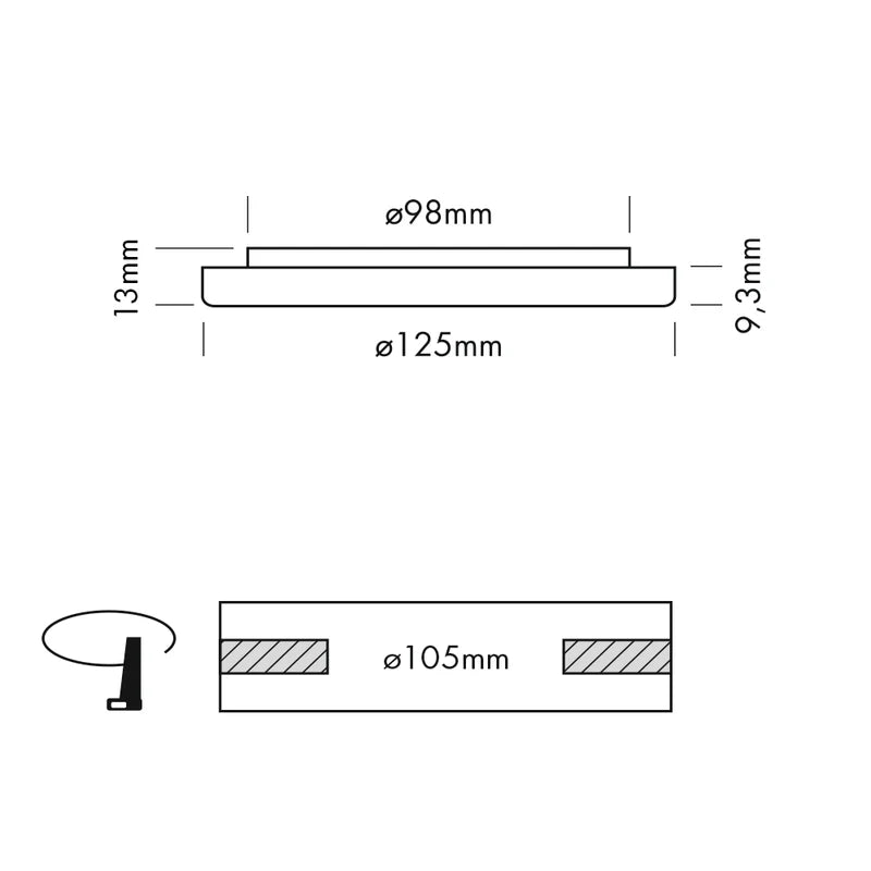 Sol Semi-Flush Downlight, Small, Round, White, 9W, LED, Dim, IP54