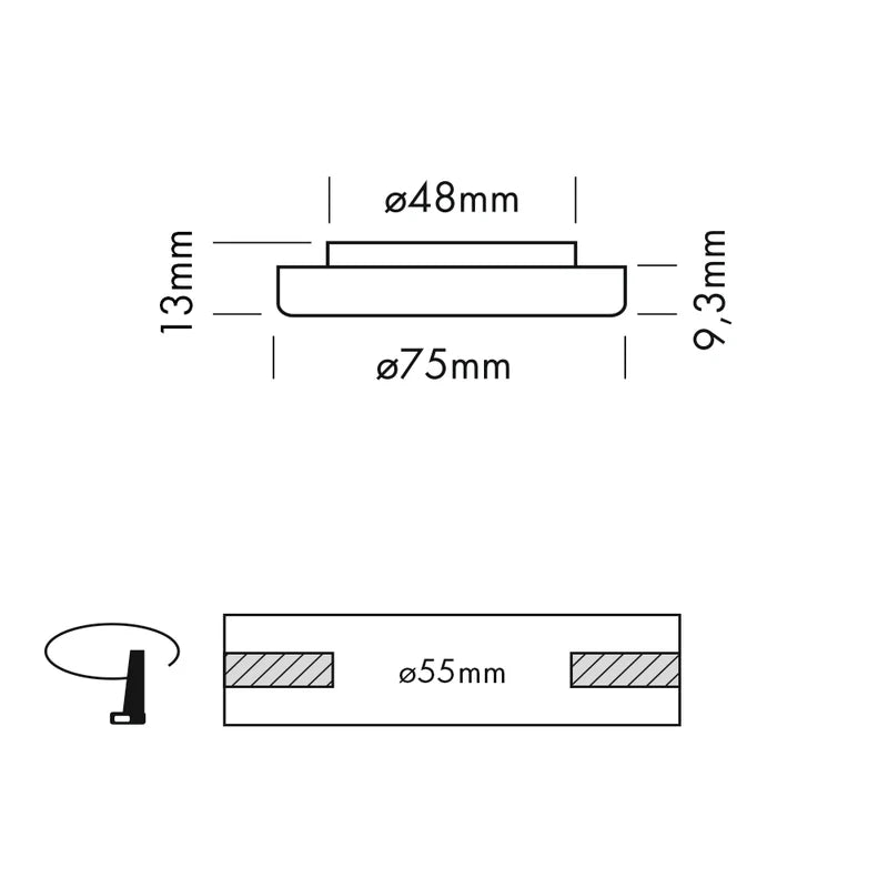 Sol Semi-Flush Downlight, XS, Round, White, 4.5W, LED, On/Off, IP54