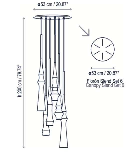 Slend Pendant, 6 Light Cluster, Black, GU10, IP20
