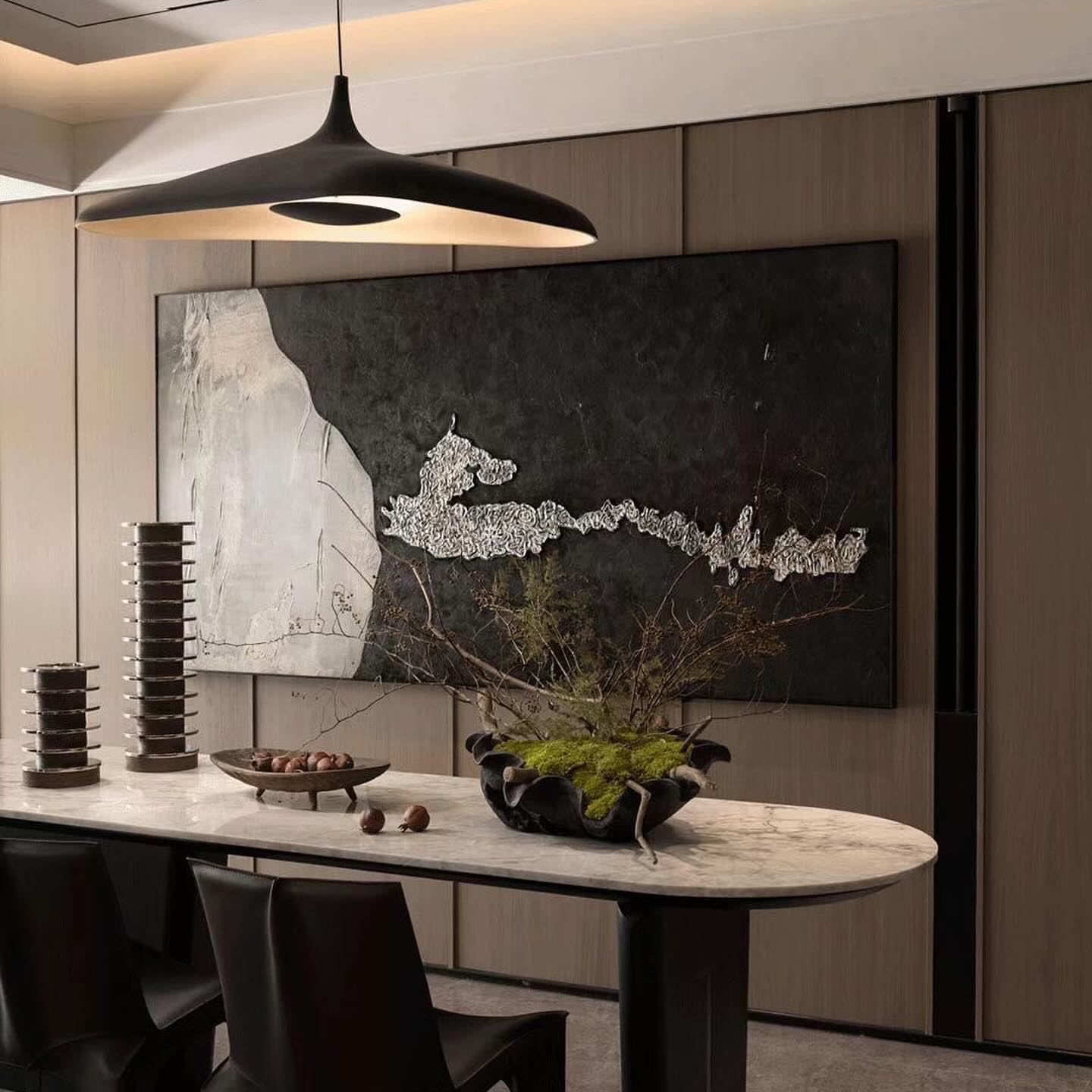 Soleil Noir Pendant, Black with White Interior, LED, 35W, Push or DALI Dim