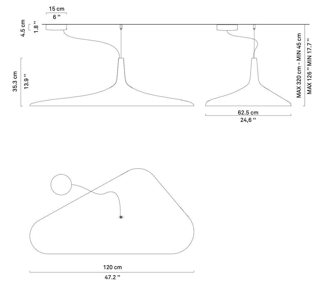 Soleil Noir Pendant, Black with White Interior, LED, 35W, Push or DALI Dim