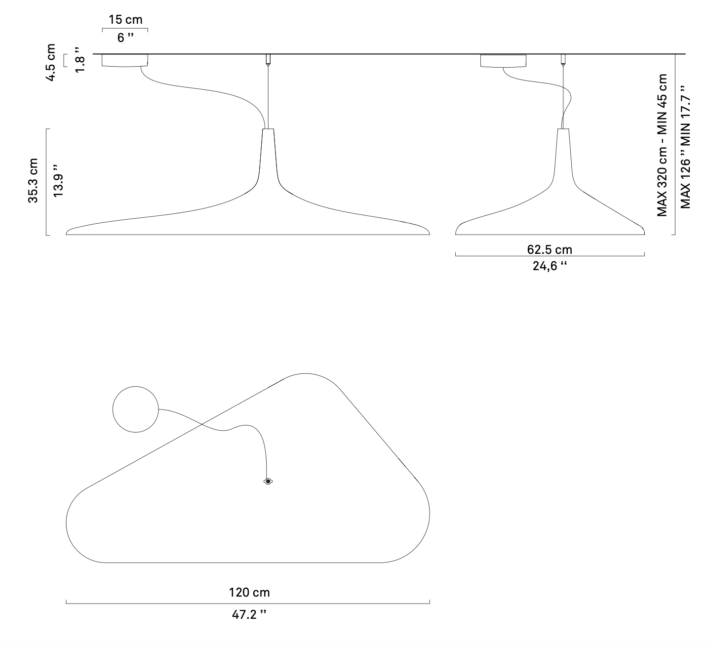 Soleil Noir Pendant, Black with White Interior, LED, 35W, Push or DALI Dim