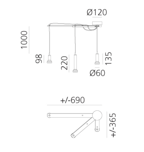 Starlight Pendant, Cluster, Blue Glass, GU10, IP20