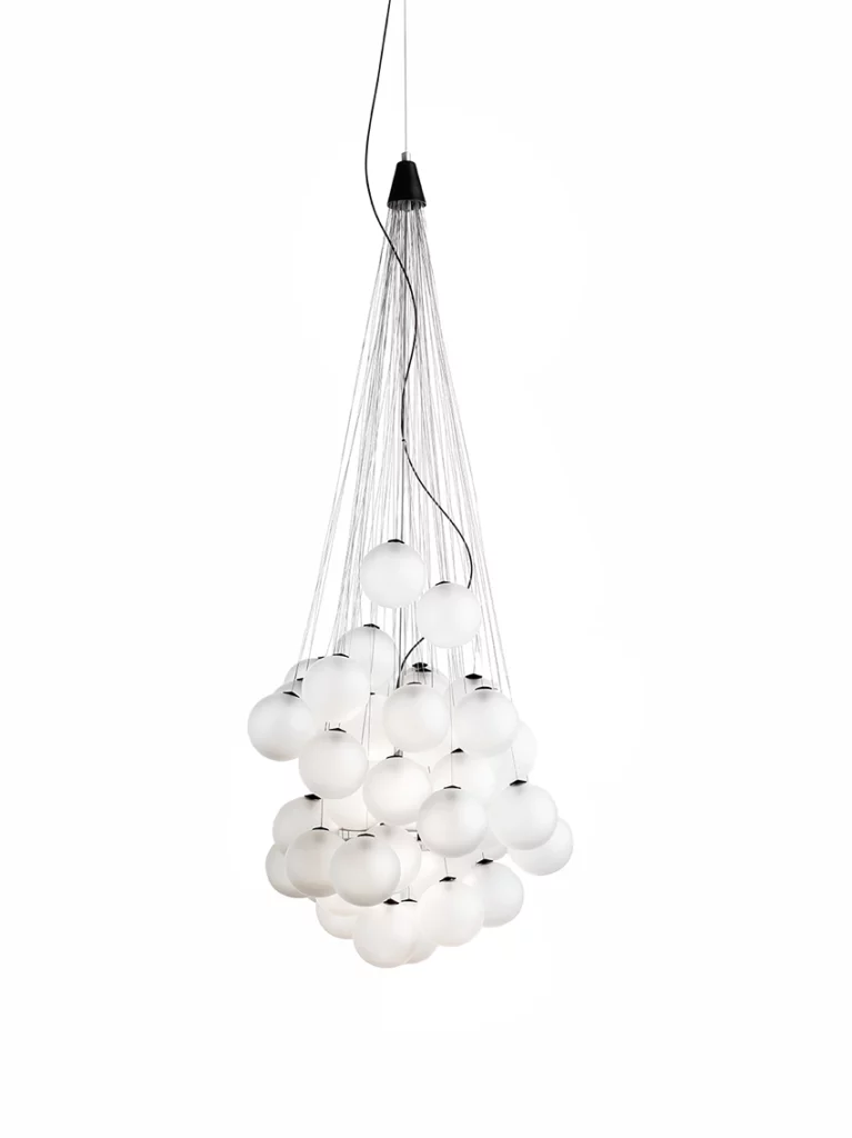Stochastic Pendant, 48 White Frosted Glass Globes, LED, 18W, Trailing Edge Dim, IP20