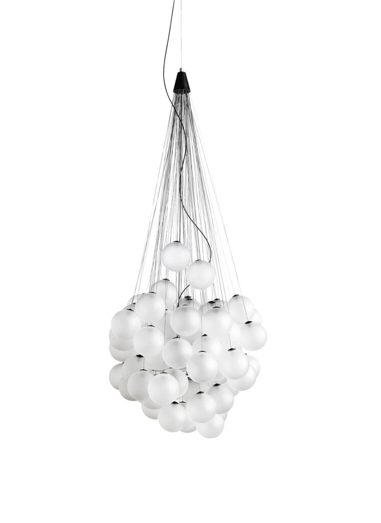 Stochastic Pendant, 72 White Frosted Glass Globes, LED, 18W, Trailing Edge Dim, IP20