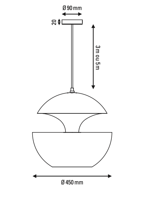 Sun Pendant, 450 mm, Black with Copper Interior, E27, IP20