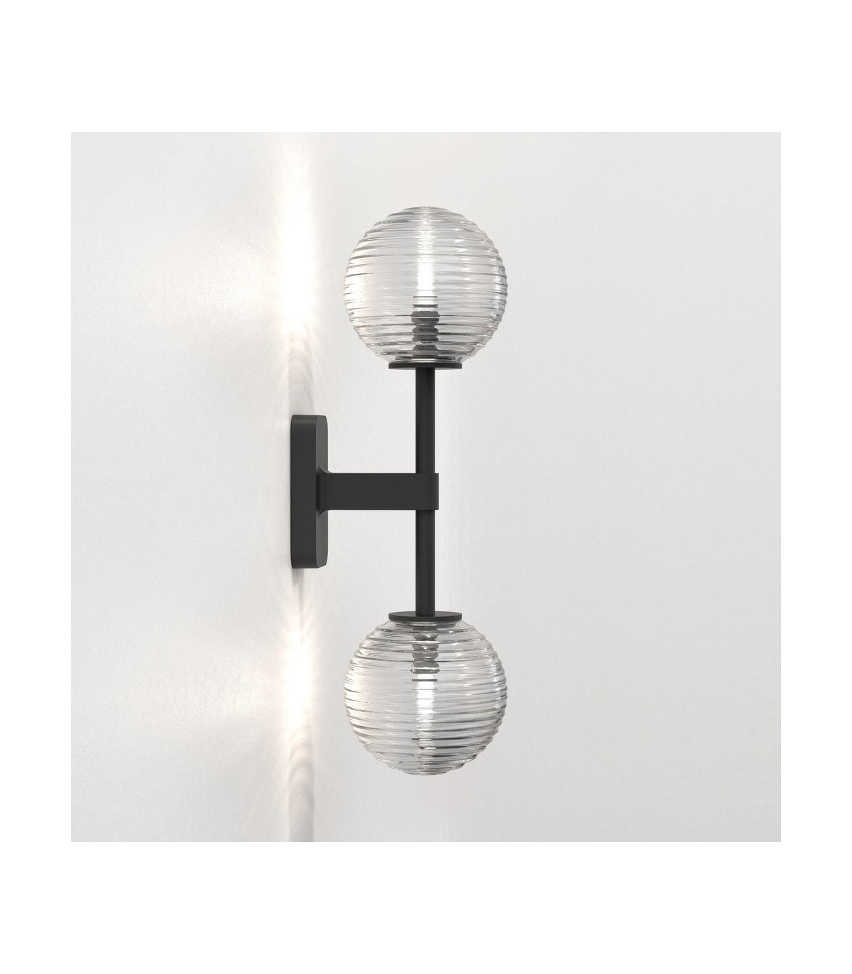 Tacoma Wall, Black, Double, Clear Ribbed Glass, G9, IP44