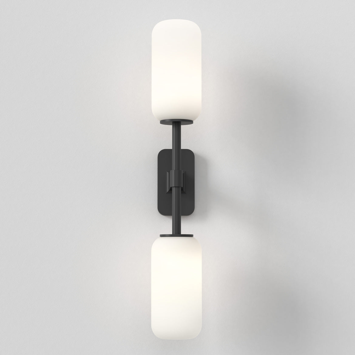 Tacoma Wall, Black, Double, White Oblong Glass, G9, IP44