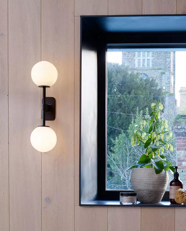 Tacoma Wall, Chrome, Double, White Oblong Glass, G9, IP44