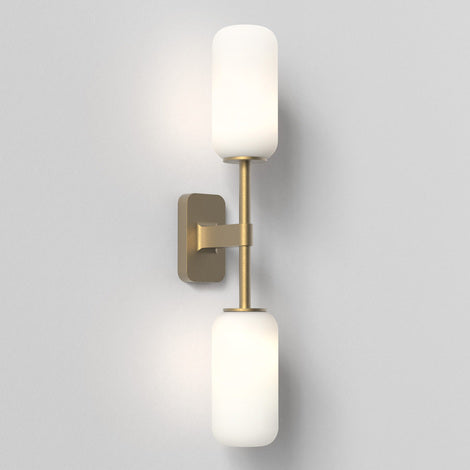 Tacoma Wall, Brass, Double, White Oblong Glass, G9, IP44