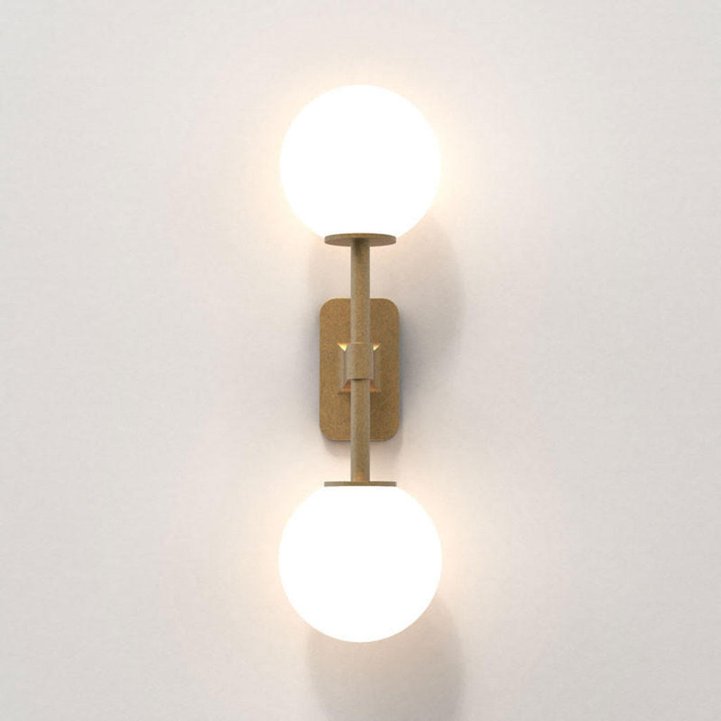 Tacoma Wall, Brass, Double, White Round Glass, G9, IP44