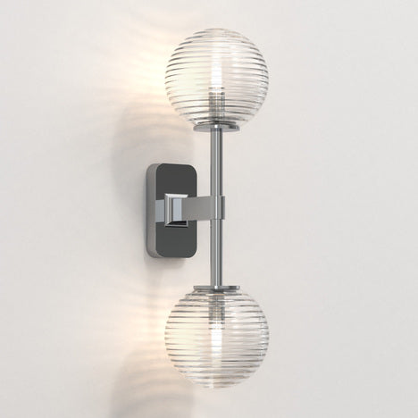 Tacoma Wall, Chrome, Double, Clear Ribbed Glass, G9, IP44