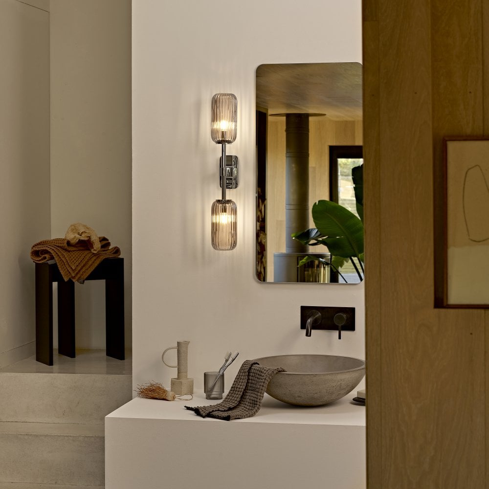 Tacoma Wall, Chrome, Double, White Oblong Glass, G9, IP44