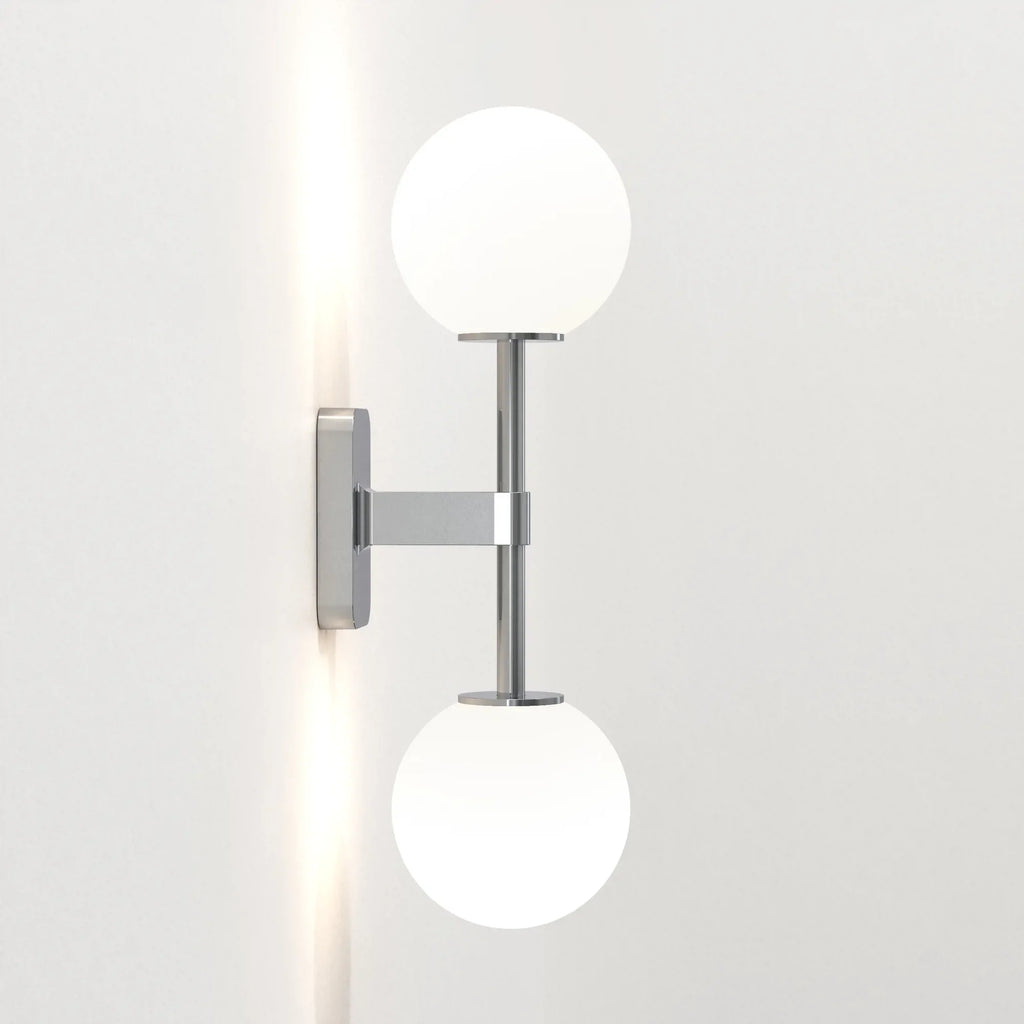 Tacoma Wall, Chrome, Double, White Round Glass, G9, IP44
