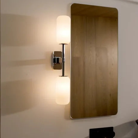 Tacoma Wall, Chrome, Double, White Oblong Glass, G9, IP44