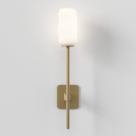 Tacoma Wall, Brass, Long Stem, White Oblong Glass, G9, IP44