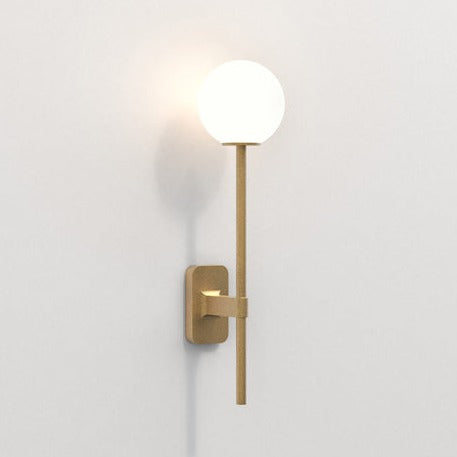 Tacoma Wall, Brass, Long Stem, White Round Glass, G9, IP44
