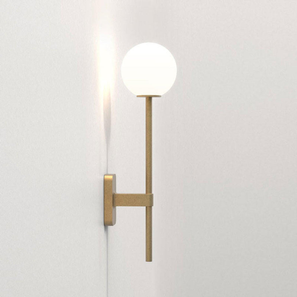 Tacoma Wall, Brass, Long Stem, White Round Glass, G9, IP44