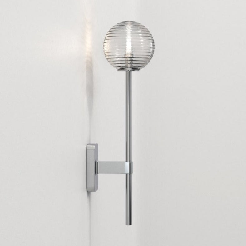 Tacoma Wall, Chrome, Long Stem, Clear Ribbed Glass, G9, IP44
