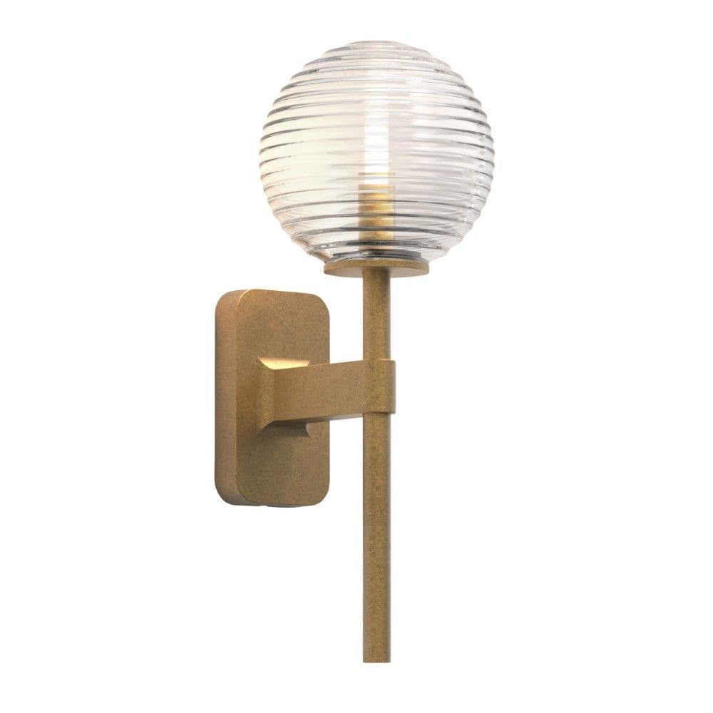 Tacoma Wall, Brass, Short Stem, Clear Ribbed Glass, G9, IP44