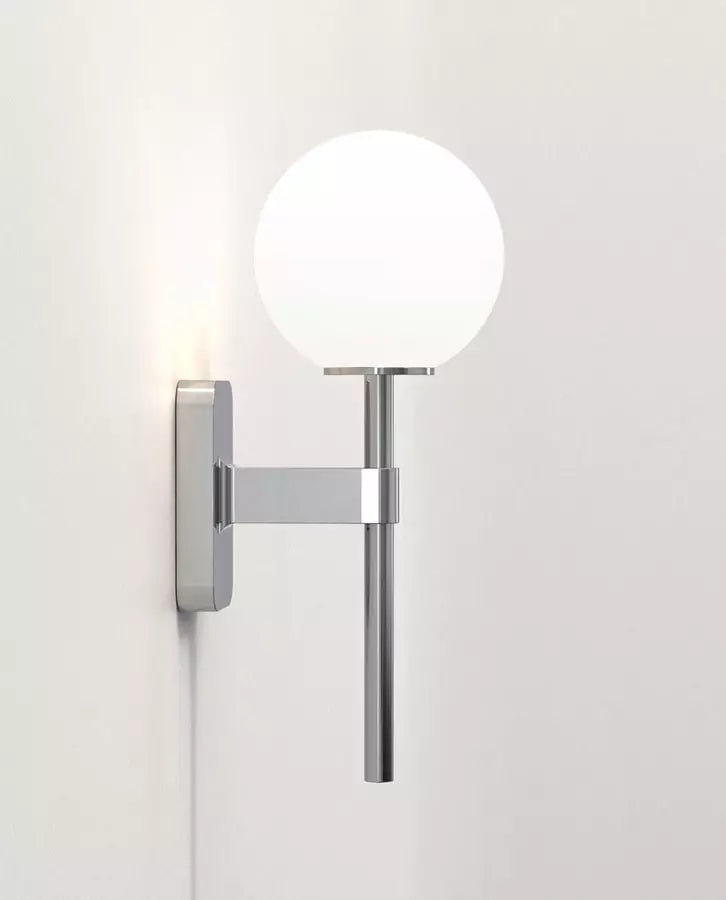 Tacoma Wall, Chrome, Short Stem, White Round Glass, G9, IP44