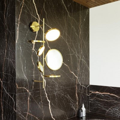 Tell Me Stories, Gold with Adjustable LED and Mirrors, LED, 12W, 2700K, Triac Dim, IP44