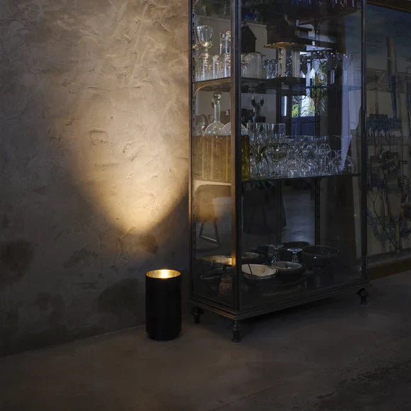 Tobo Floor Lamp, Uplight, White with Brass Reflector, E27, Floor Switch Dim, IP20