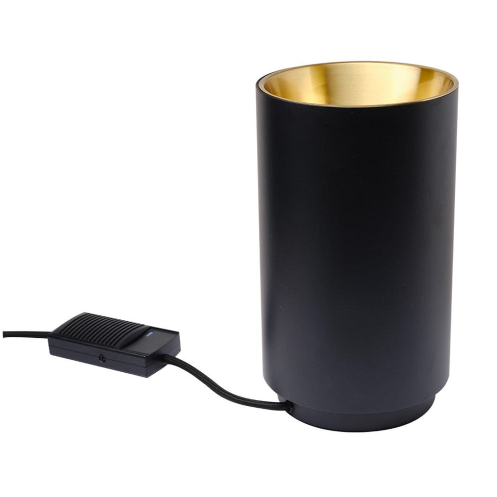 Tobo Floor Lamp, Uplight, Black with Brass Reflector, E27, Floor Switch Dim, IP20