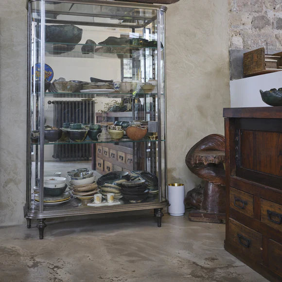 Tobo Floor Lamp, Uplight, White with Brass Reflector, E27, Floor Switch Dim, IP20